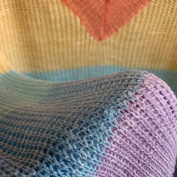 Main Strip Rainbow Raw Hem Distressed Pastel Sweater S - Picture 4 of 6